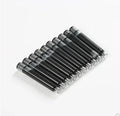 Ten black rubber fountain pen ink sacs with small silver metal nipple rings for repair