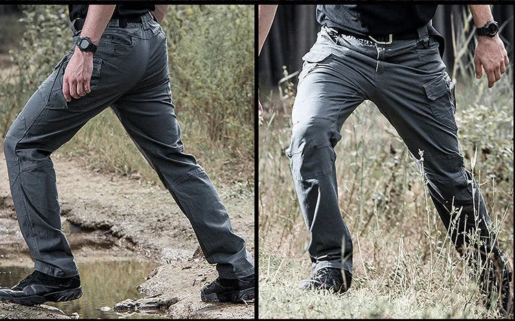 Men's tactical cargo trousers in IX7 ash colour, multi-pocket straight-leg design