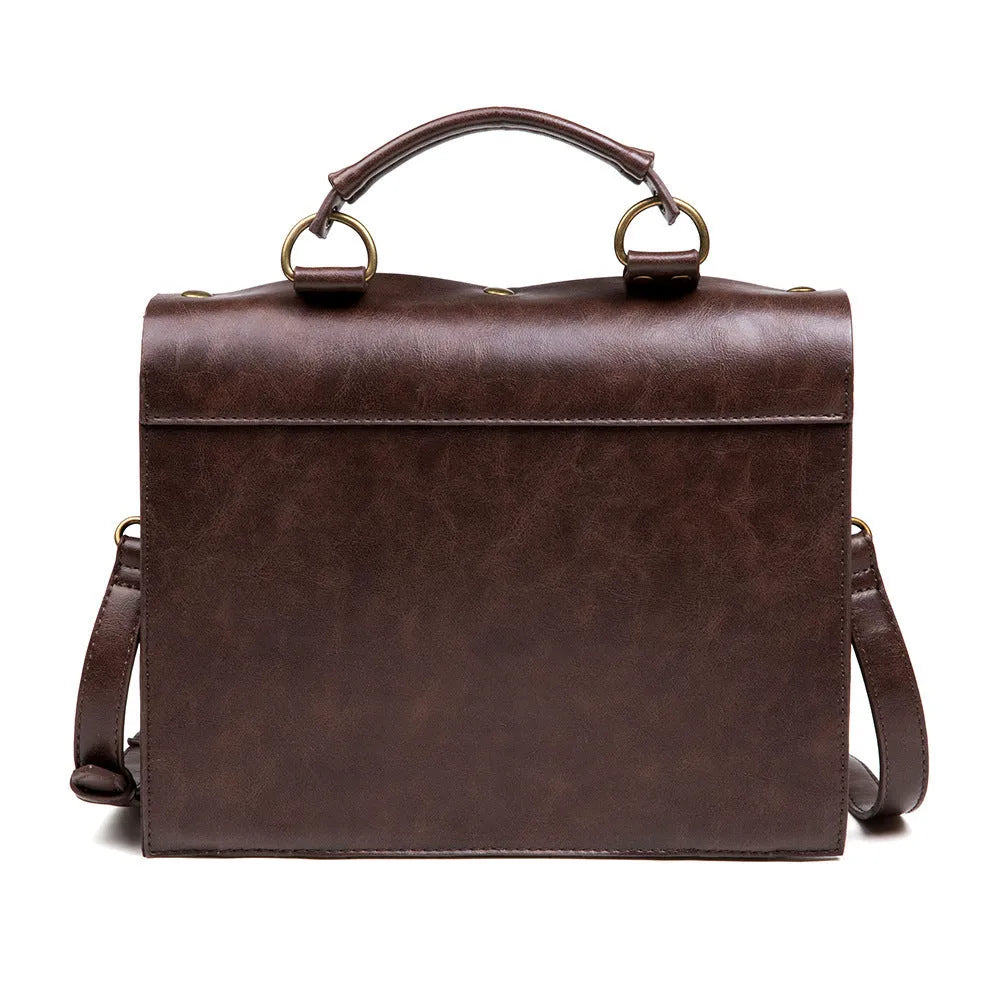 Bronze steampunk industrial retro style shoulder bag with textured PU leather and metal hardware