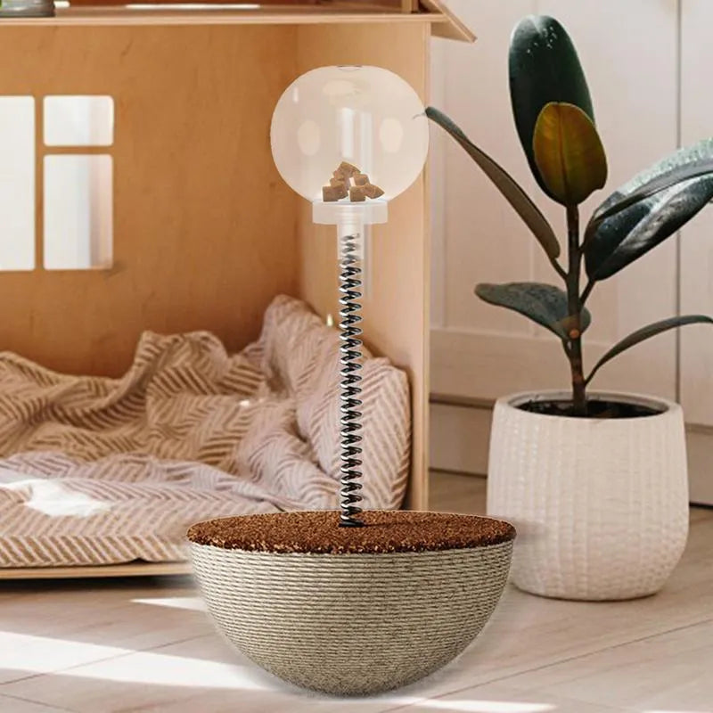Interactive cat feeder toy with rope, PP plastic and metal components for slow feeding