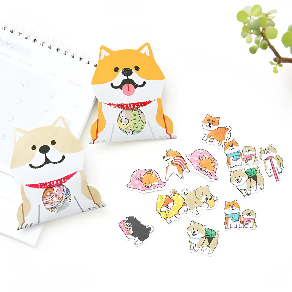 Dog sticker pack showing irregular shaped designs in four colours for hand account decoration