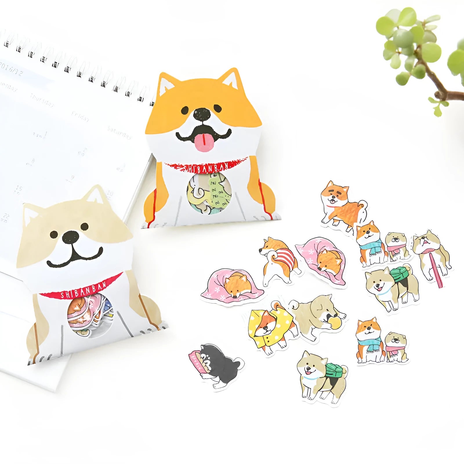 Dog sticker pack showing irregular shaped designs in four colours for hand account decoration