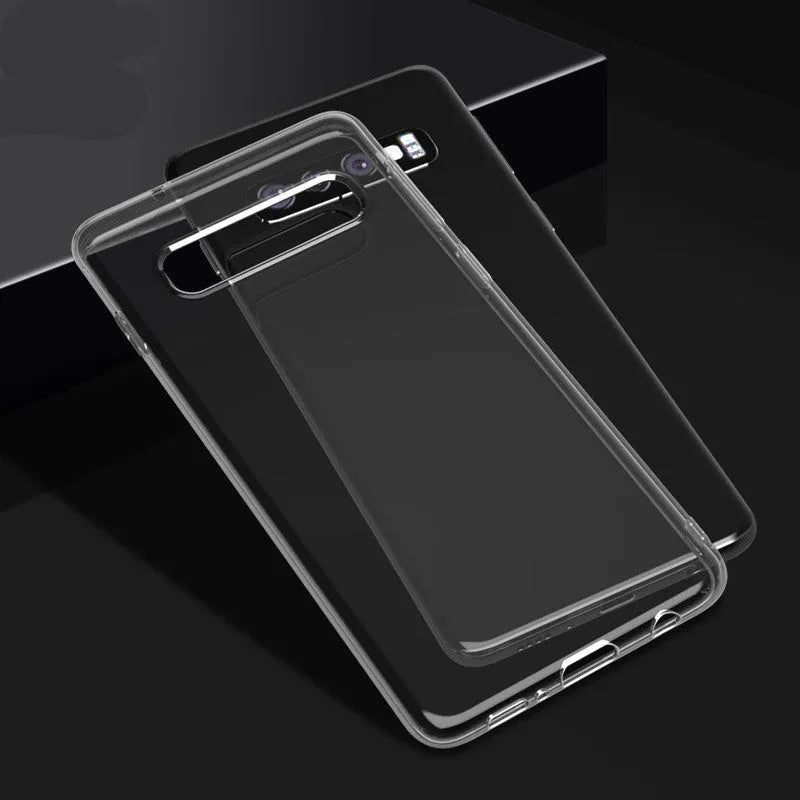 Transparent TPU mobile phone case for Samsung S10 showing minimalist design and clear phone visibility