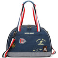 Blue denim pet diaper bag with cartoon pattern, dimensions 43cm by 20cm by 30cm