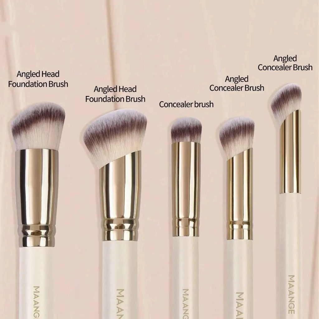MAANGE 5 piece apricot coloured angled makeup brush set for powder blush and foundation