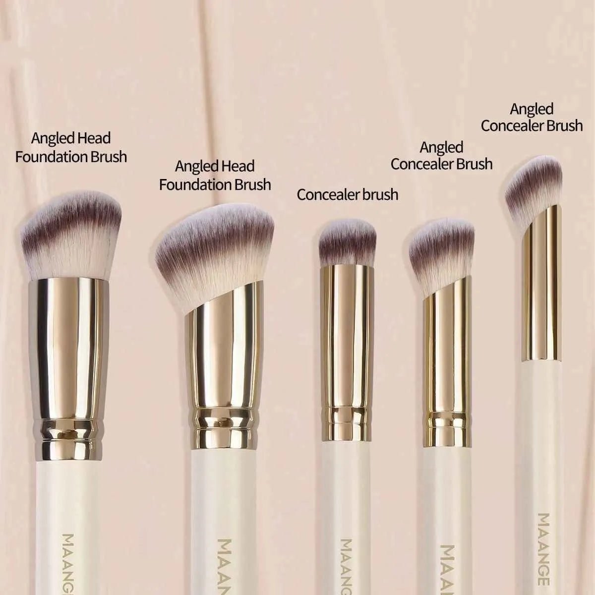 MAANGE 5 piece apricot coloured angled makeup brush set for powder blush and foundation
