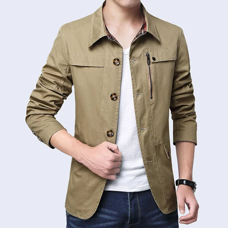 Cotton slim thin jacket for men displayed in front view