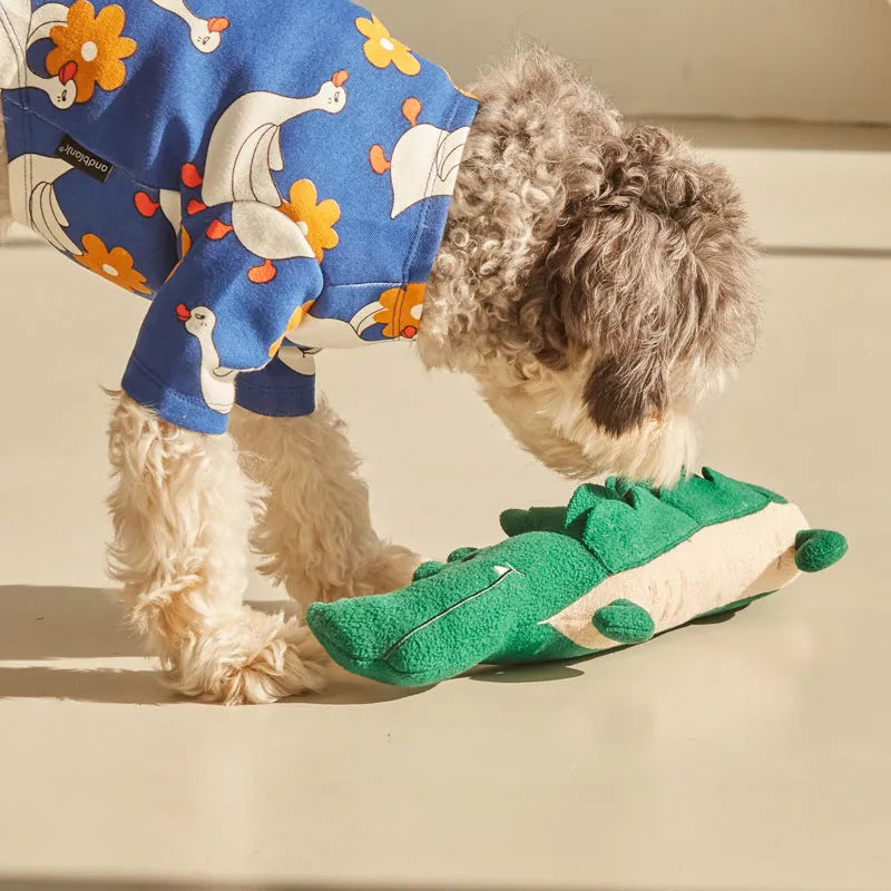 Green plush toy dog stuffed animal measuring 35 cm tall on a white background.