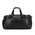 Large black travel holdall with a separate zippered shoe compartment at one end.