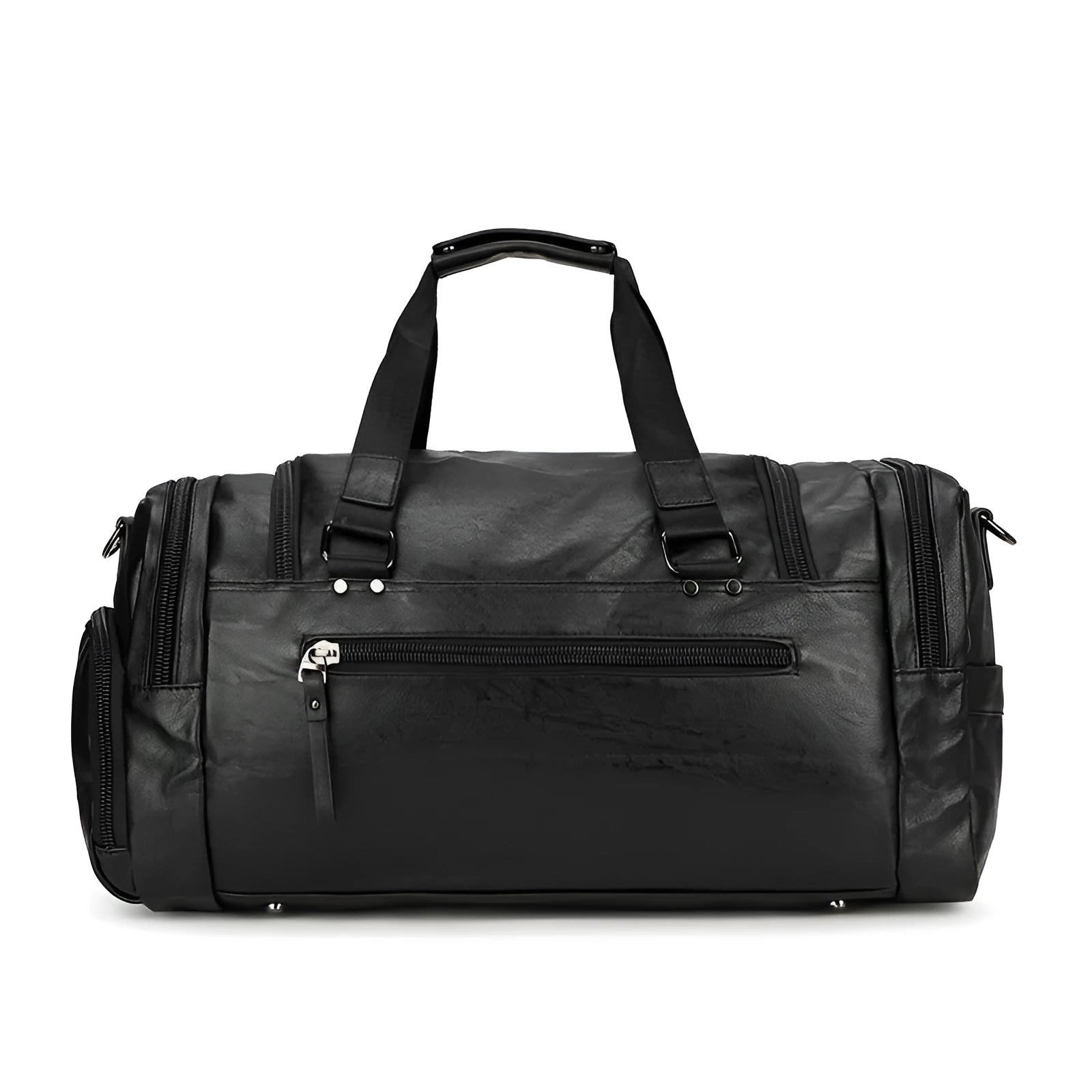 Large black travel holdall with a separate zippered shoe compartment at one end.