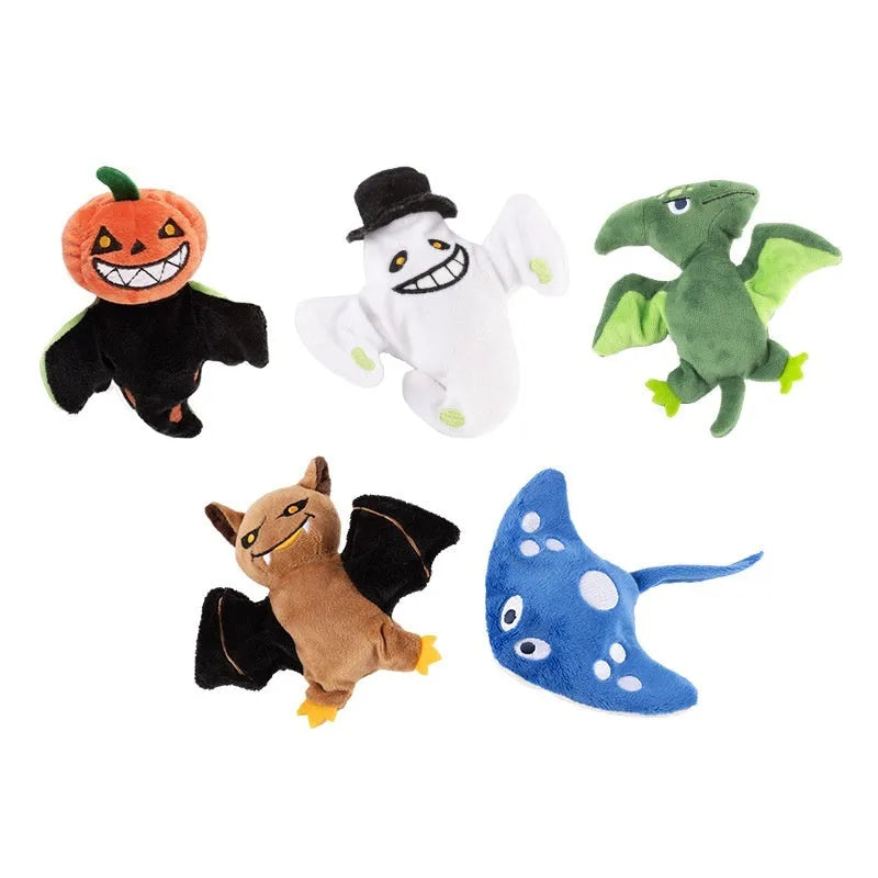 Rechargeable cat plush toy with swing wings in Halloween bat style on a light background