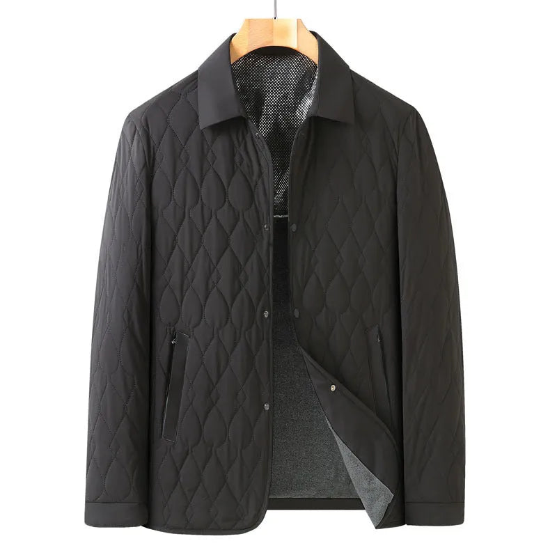 Men's lightweight diamond lattice cotton-padded jacket in black, regular fit, polyester fibre