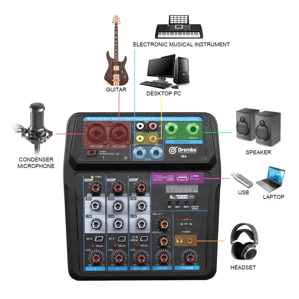 Small portable audio mixer with PVC housing for KTV singing, recording, and live broadcast use