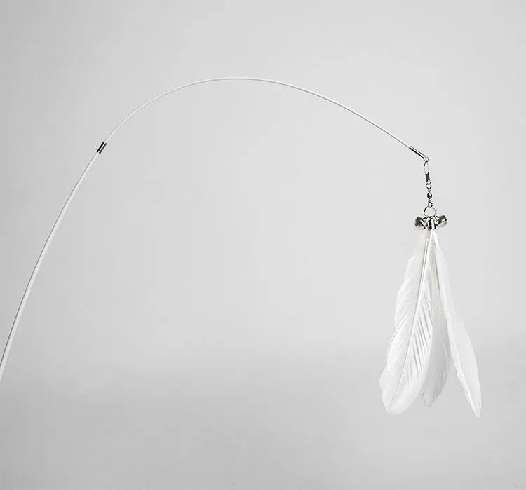 Telescopic cat fishing rod toy extended to 80cm with goose feather end and removable pen attachment