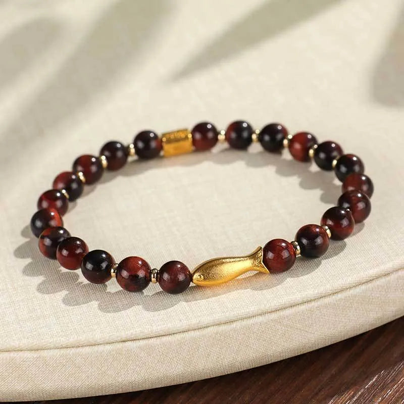 Yellow tiger eye small fish beaded bracelet for women with animal modelling and zodiac design