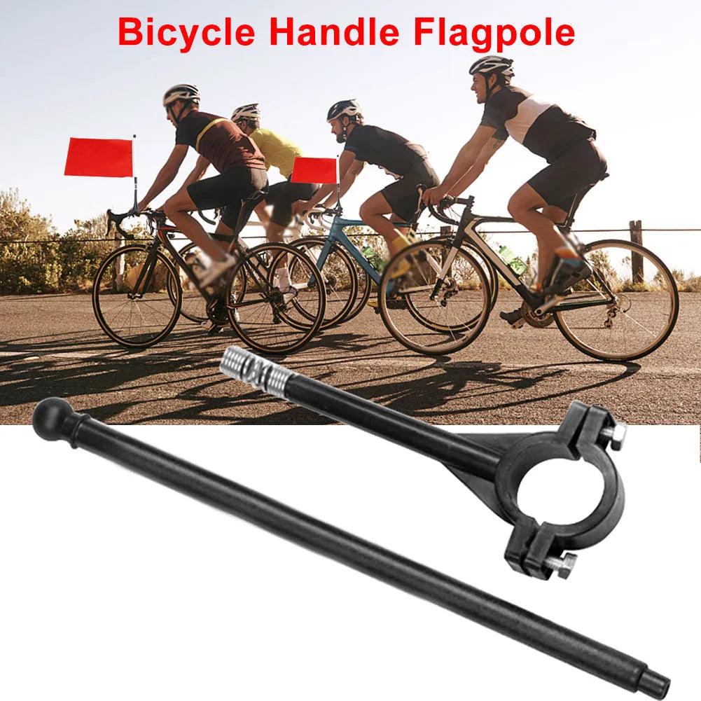 Square polyester flag on a plastic handlebar flag pole for bicycles.