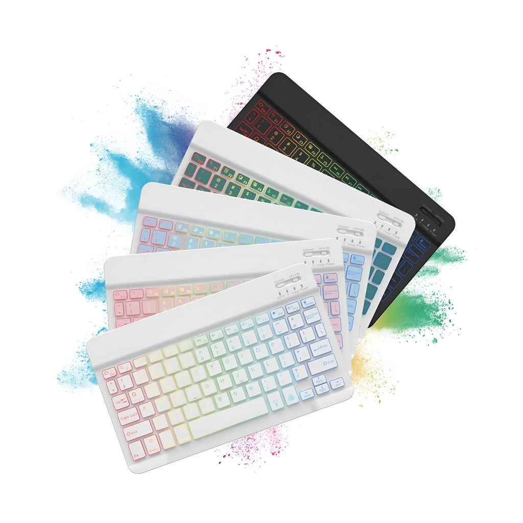10-inch wireless Bluetooth keyboard with colourful LED backlighting for tablets and mobile devices