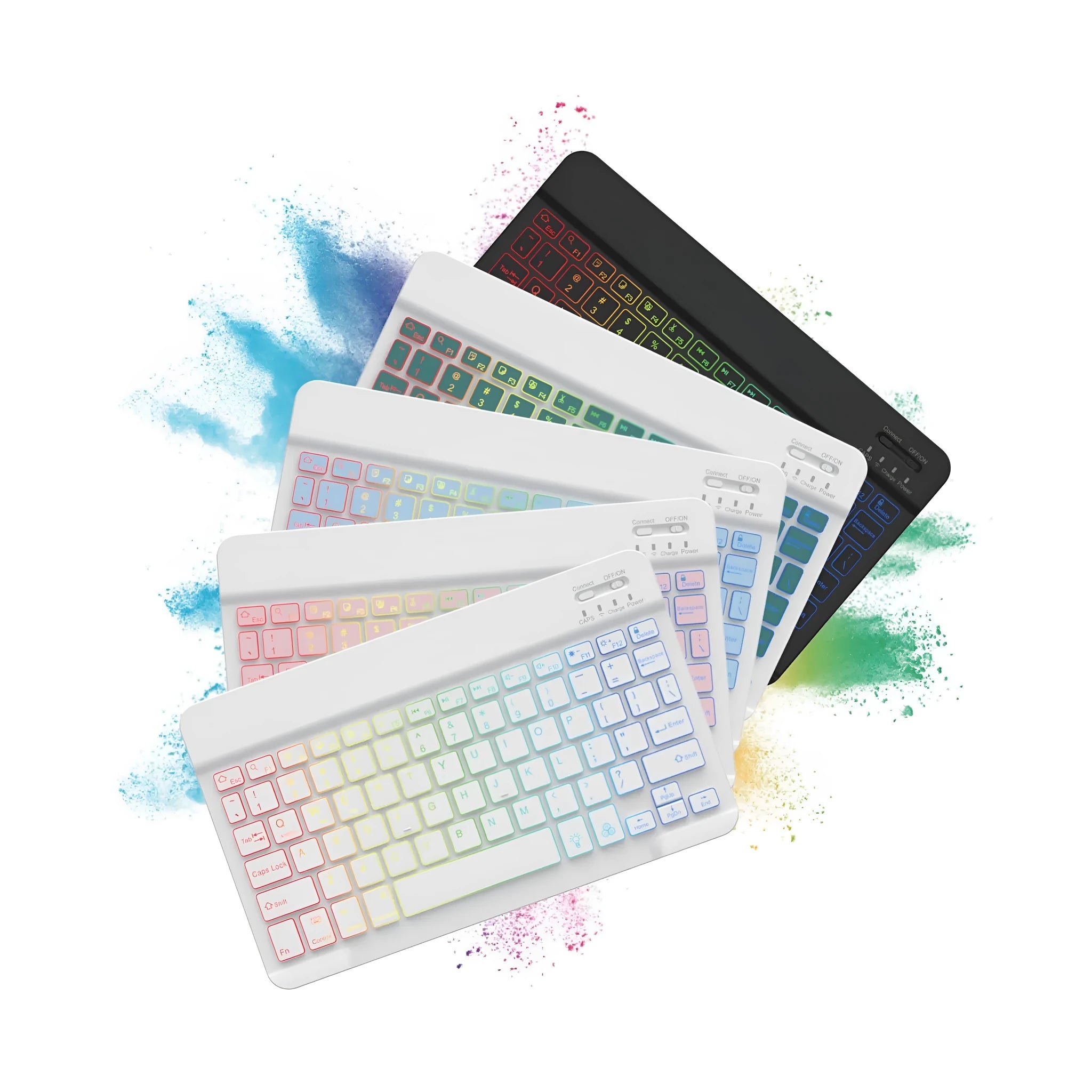 10-inch wireless Bluetooth keyboard with colourful LED backlighting for tablets and mobile devices