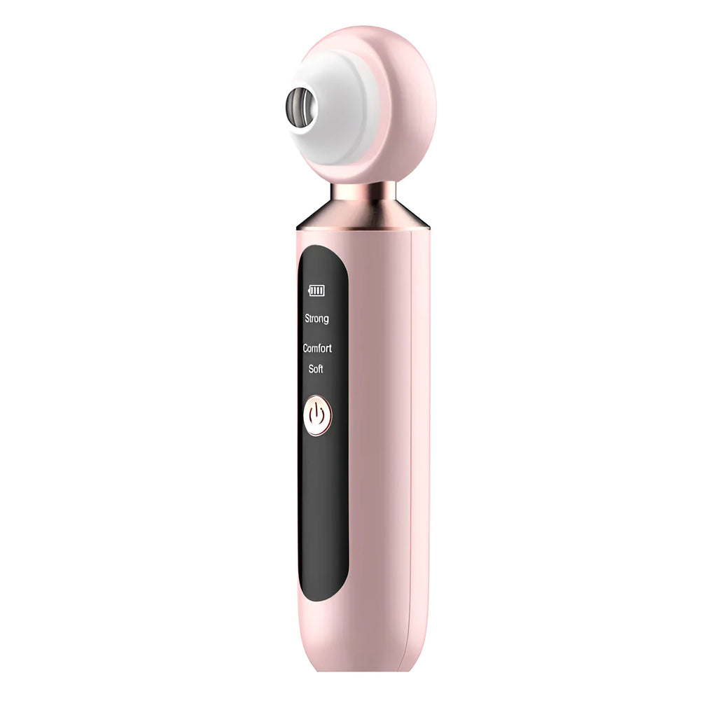 Electric blackhead pore cleaner in white and pink with 3-speed USB suction