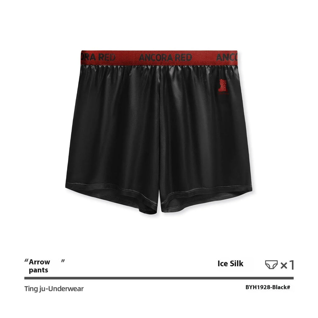 Solid colour men's boxer briefs on a mid waist, shown in black, red, blue, silver, purple, and brown.