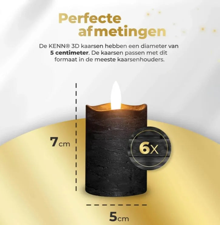 Black S6 LED electronic pillar candle measuring 5cm wide by 7cm tall.