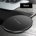 Black ultra-thin wireless charging pad with USB cable for 9V fast charging