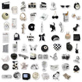 61-piece black and white waterproof PVC sticker set for laptops, phones, and cups.