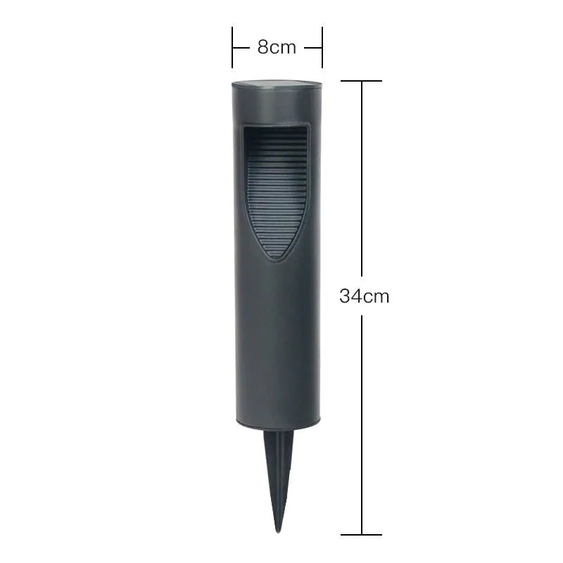 Black geometric solar-powered outdoor garden light with abstract design.
