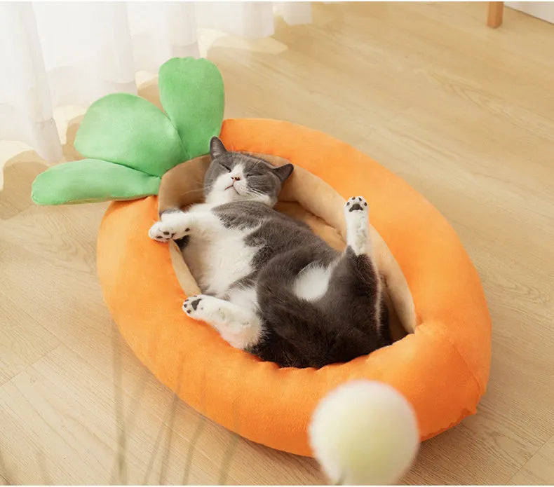 Large and medium sized dog nesting bed with a soft, removable washable blanket.