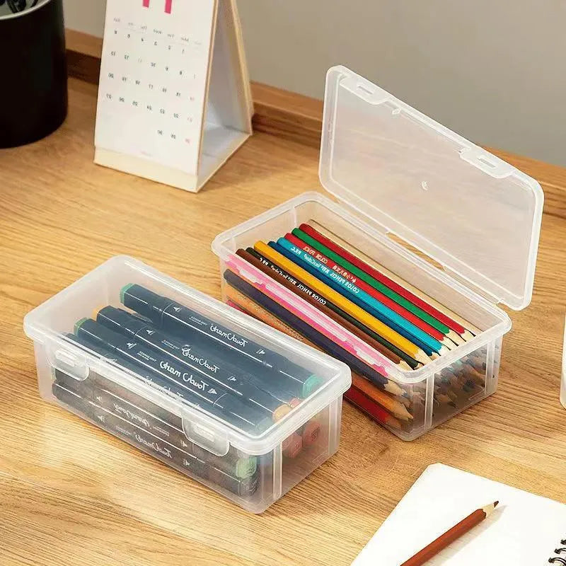 Transparent PP plastic pencil storage box with large capacity for stationery organisation