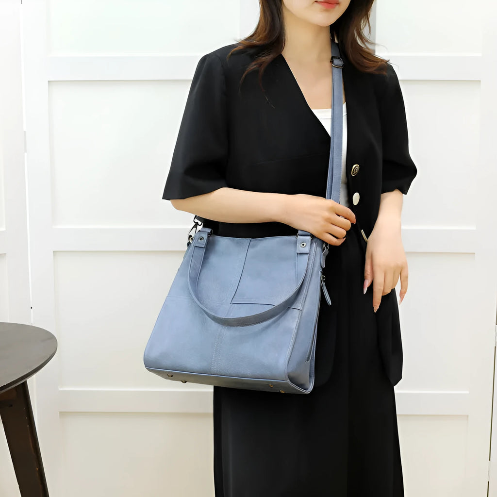 Barrel-shaped soft PU crossbody handbag in retro style with 30x31.5cm dimensions