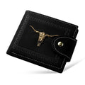 Black animal print men's wallet with a silver zip and multiple card slots.