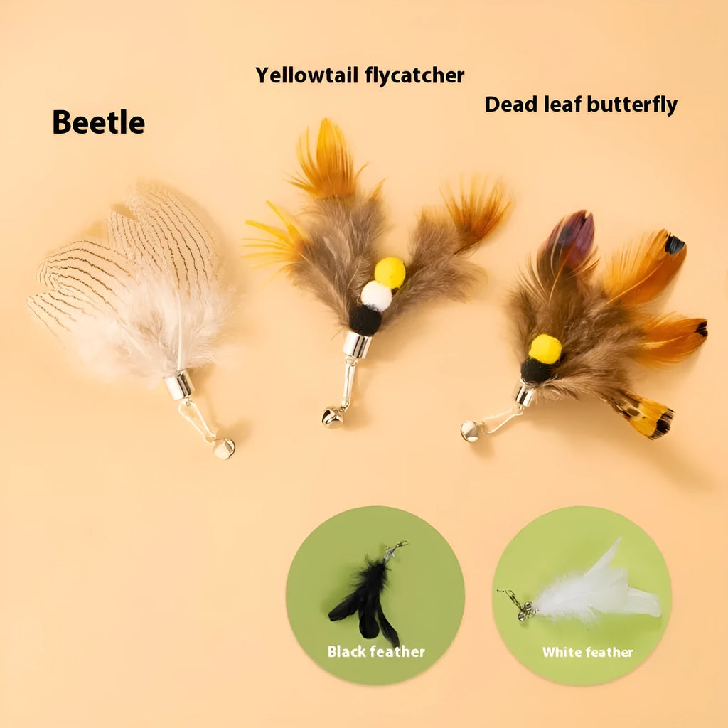 Three steel wire cat toy replacement heads in small flying insect designs on a white background.