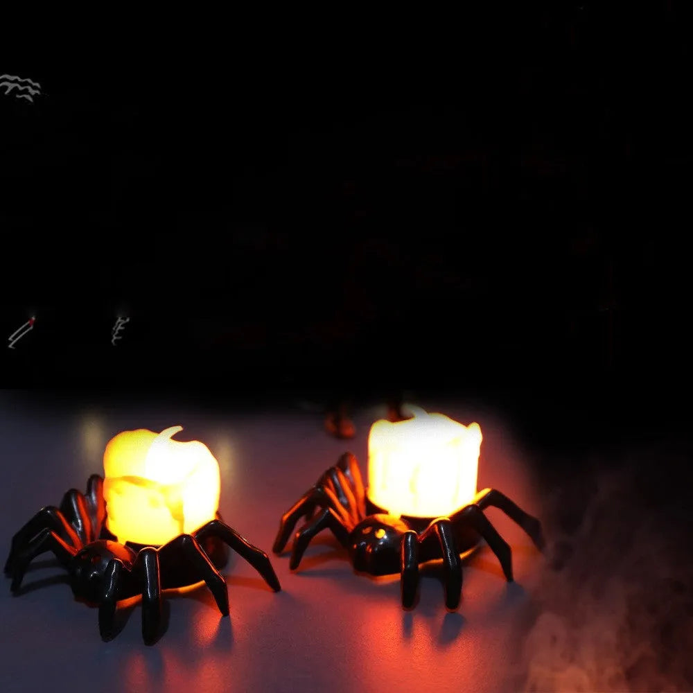 Plastic Halloween spider candlestick ornament with battery-operated lights