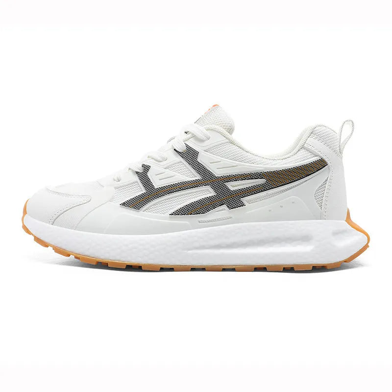 Men's casual non-slip shock absorption sneaker with breathable KPU upper, popcorn rubber sole, available in white