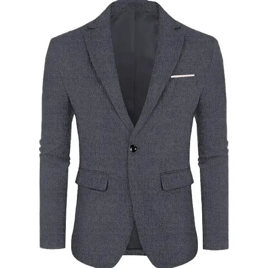 Men's linen leisure single button lightweight business suit jacket flat collar solid colour