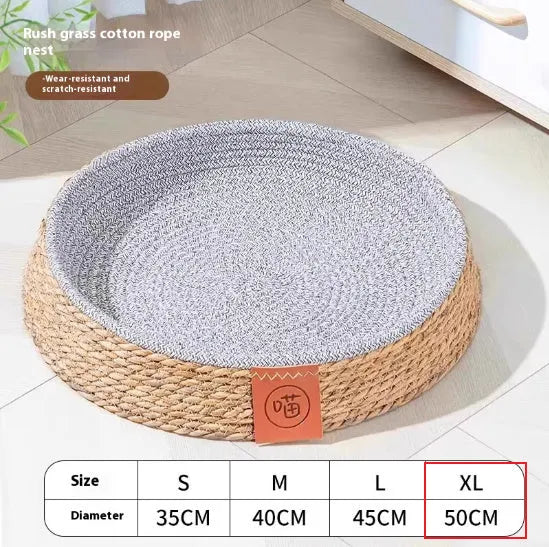 Rattan woven cat nest cage bed available in small, medium, large, and extra-large sizes.