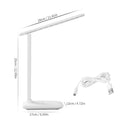 White touch dimming eye protection bedside lamp with USB charging port.