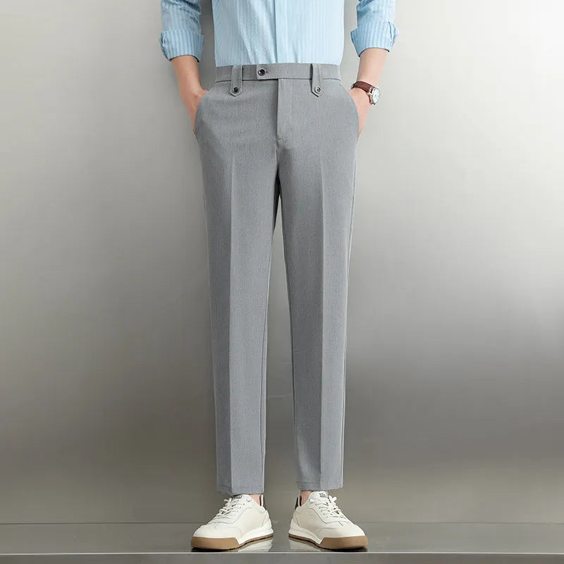 Men's loose straight business trousers in SF28 black, polyester elastic fabric, sizes 28-38
