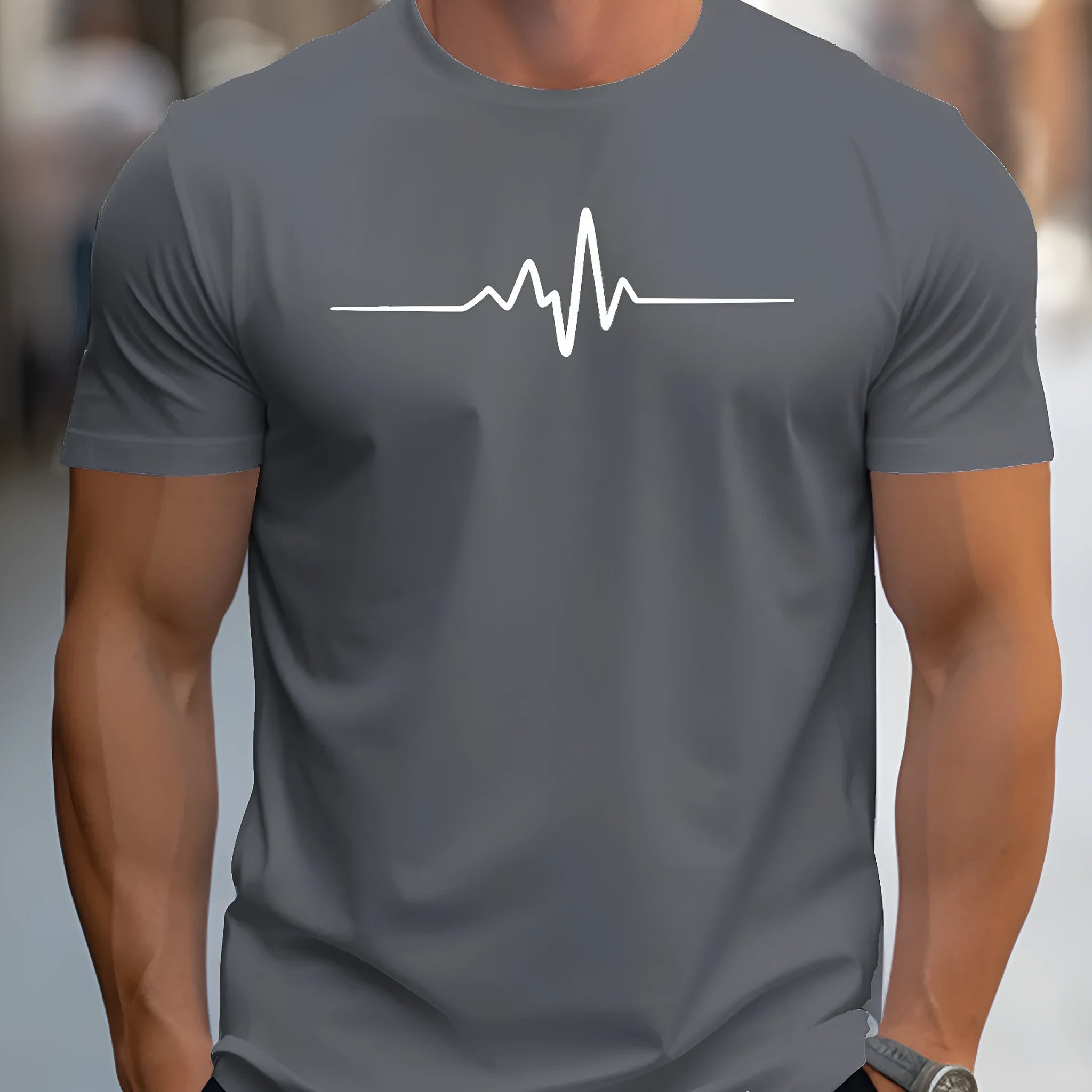 Men's loose-fit 3D graphic print t-shirt in light fabric for sports and casual summer wear.