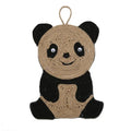 Panda pattern cat scratching mat with sisal surface on grey EVA base, showing dimensions.