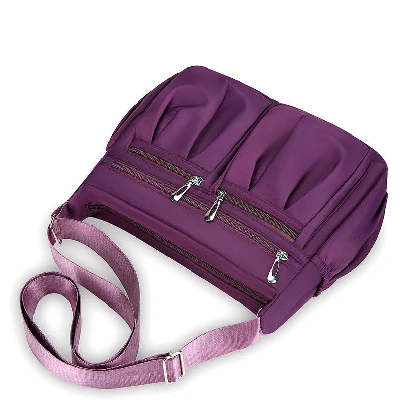 Canvas crossbody bag for women large capacity horizontal square shape with sewing line details
