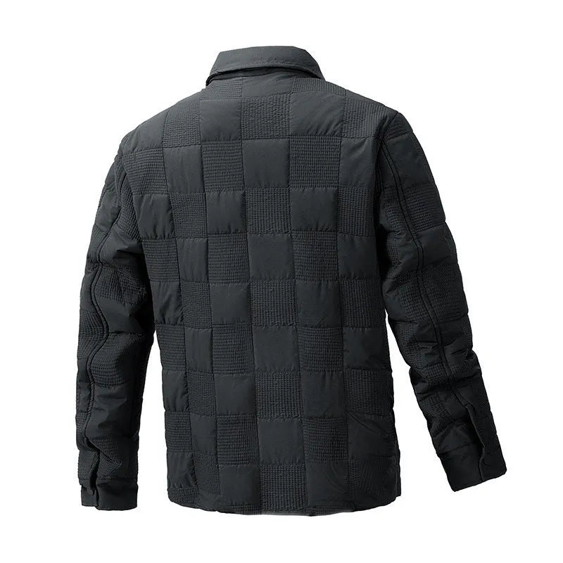 Men's quilted cotton jacket with polo collar in army green colour showing business casual styling