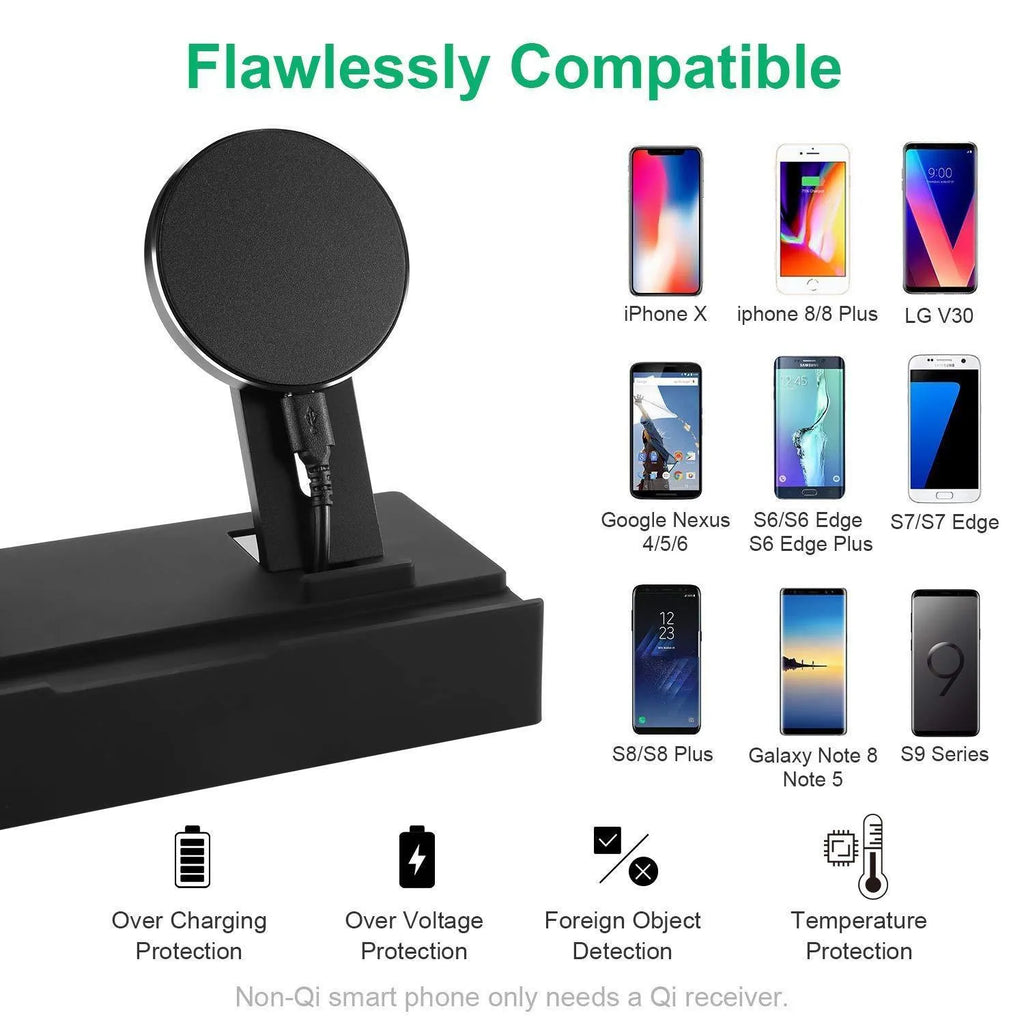 Black eight-port wireless charging bracket with USB ports and fireproof ABS+PC construction