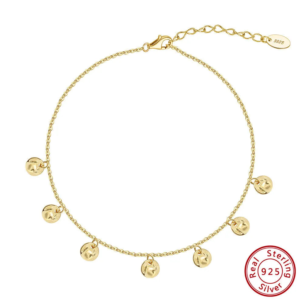 Women's S925 silver geometric anklet with adjustable chain in gold or platinum plating