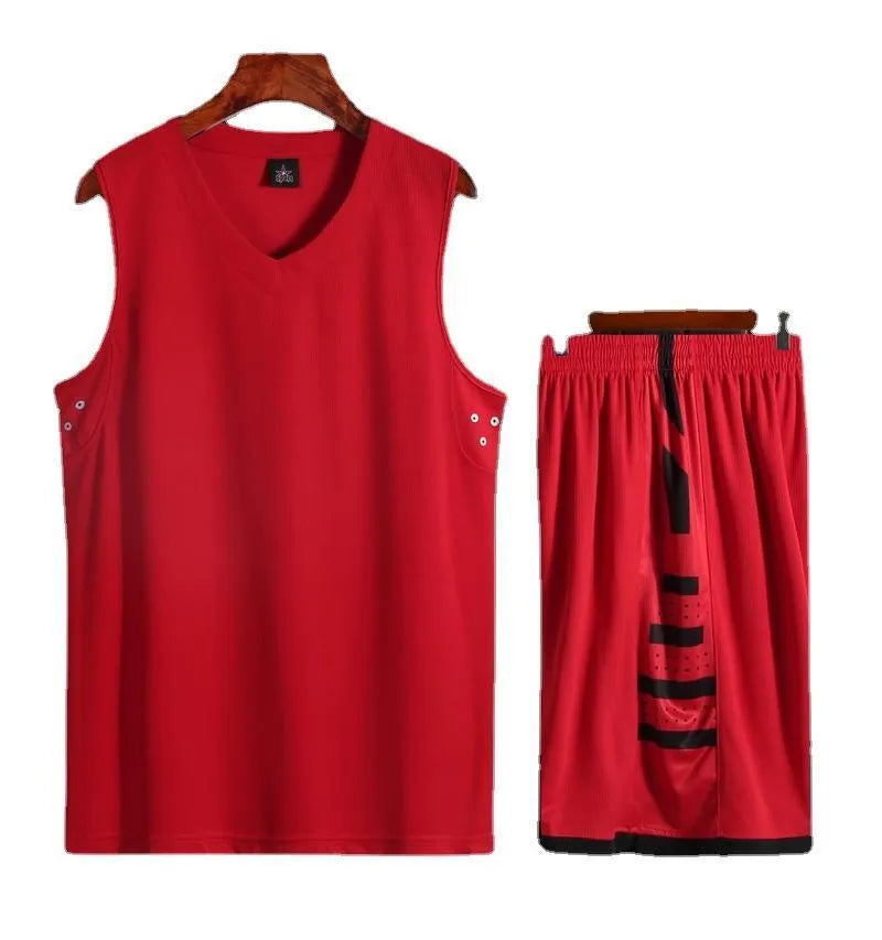 White and black breathable sports vest and pants set for basketball and fitness training.