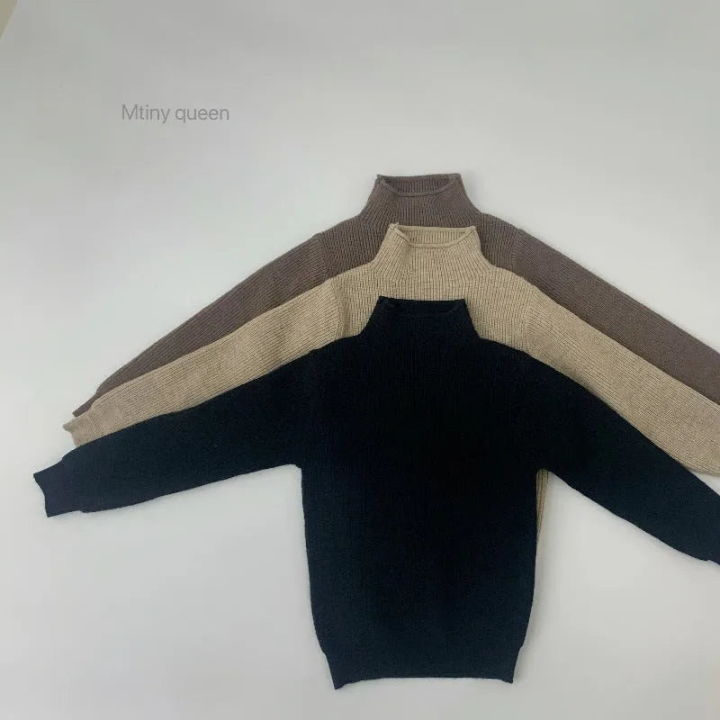 Autumn kids sweater turtleneck pullover in beige – wool blend fabric for boys ages 12 months to 6 years