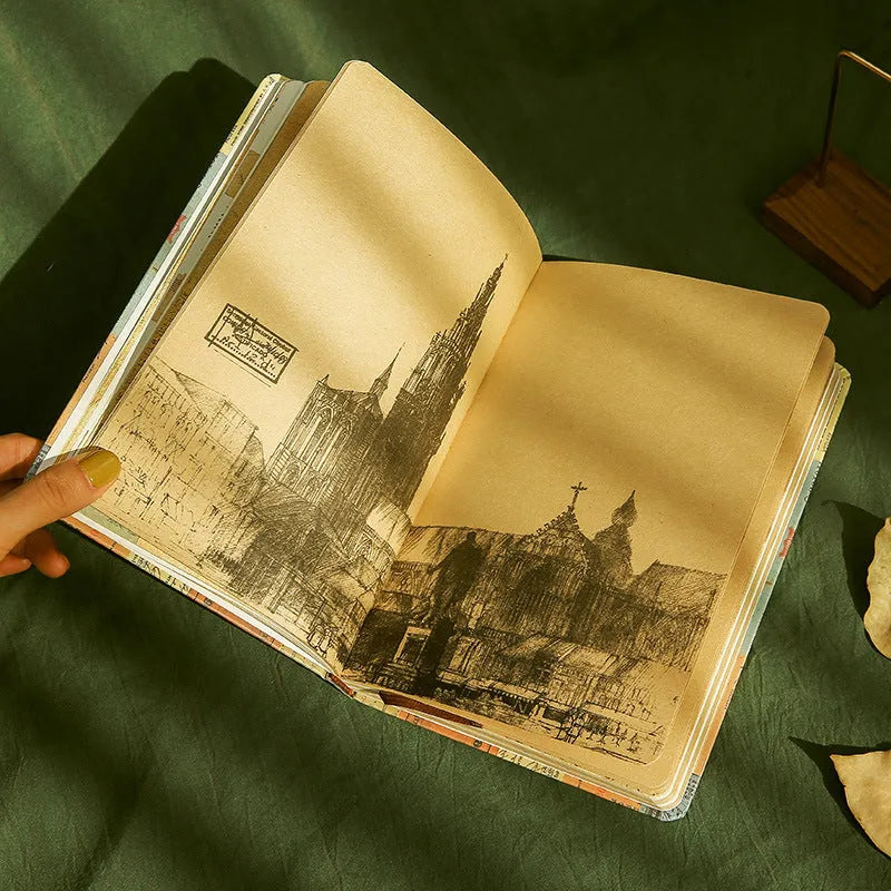 Kraft paper mood notebook in A5 size with European retro design and coloured pages