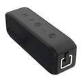 Black waterproof wireless Bluetooth speaker with 20W output and 12-hour battery