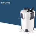 HW-304B external canister filter with UV lamp for aquarium water purification, black plastic and metal construction